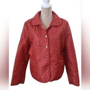 JG Hook Red Floral Quilted Jacket Womans size Large Lightweight Snap Button